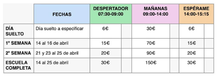 pd terranatura escuela primavera tarifas