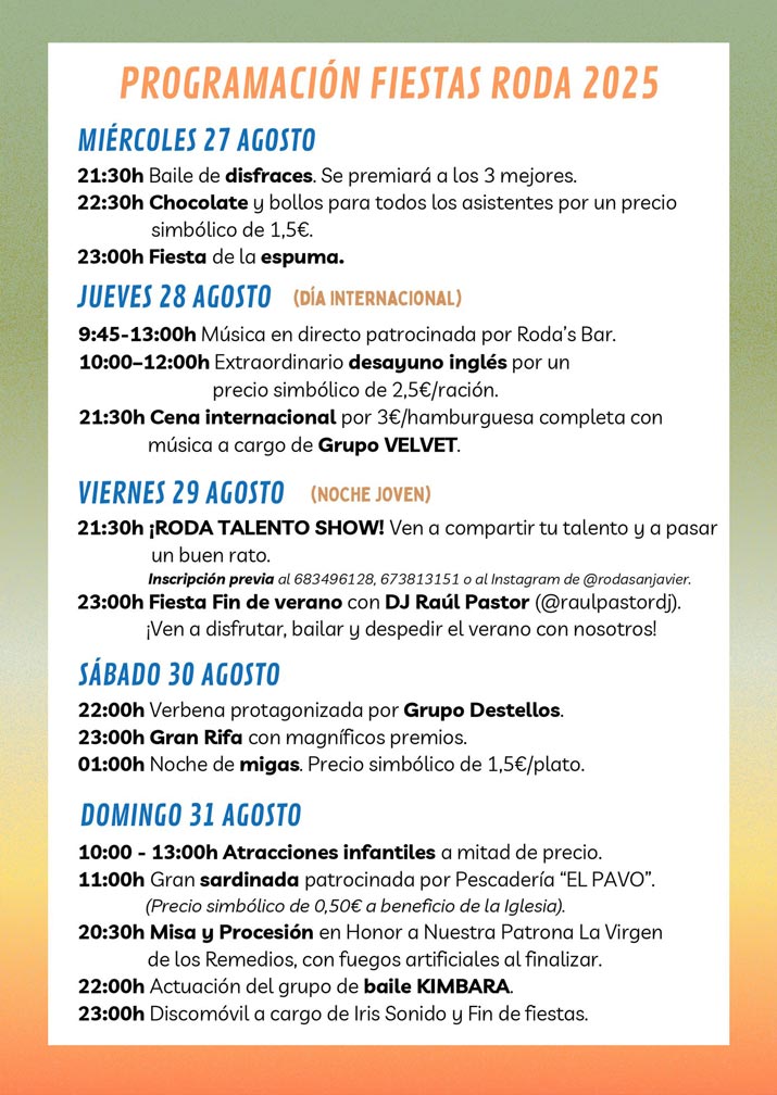 fiestas patronales la roda 2025 programa 2