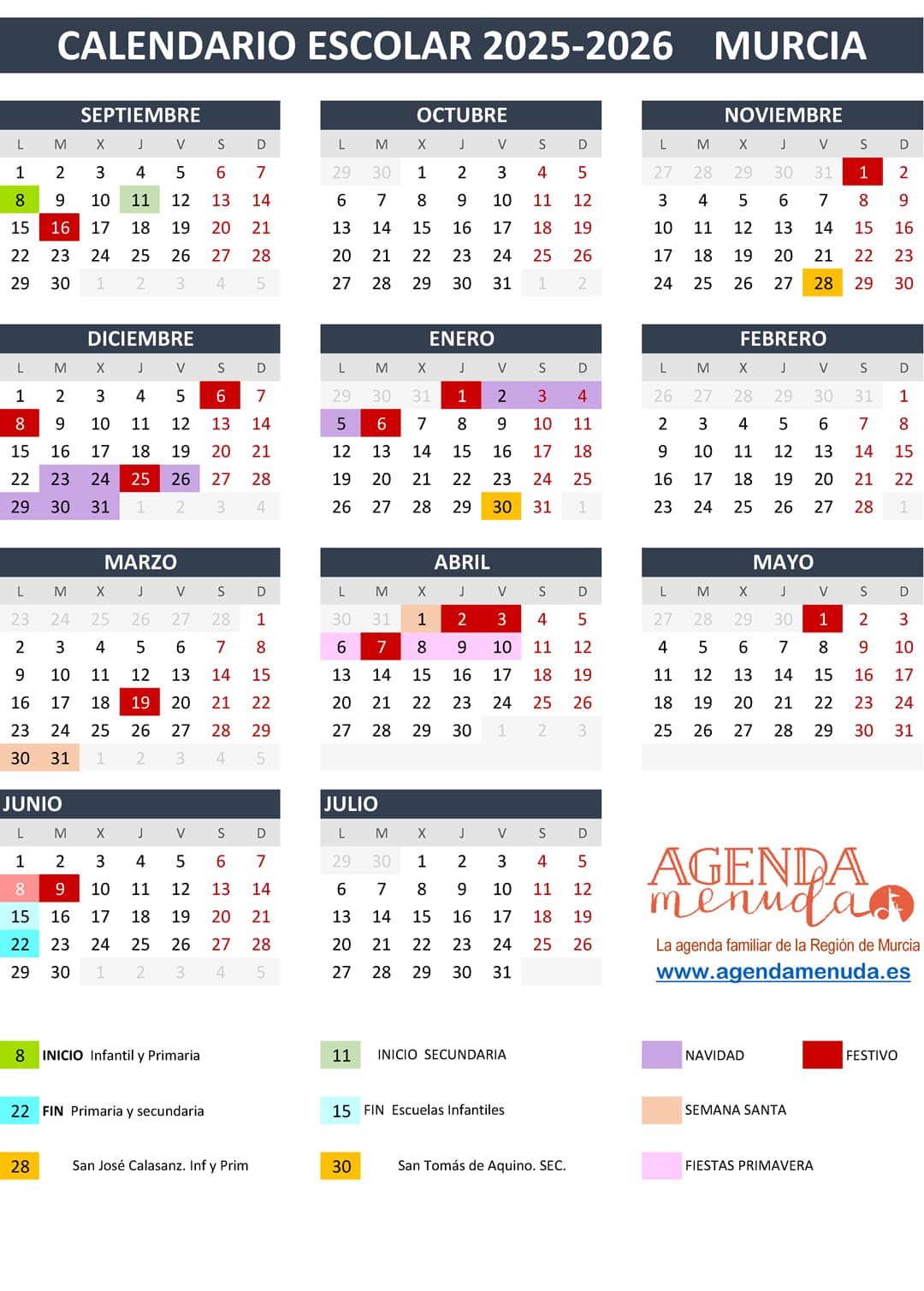 calendario escolar 2025 2026 murcia